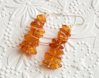 Beautiful Golden Rich Honey Natural Baltic Amber Silver Dangling Earrings
