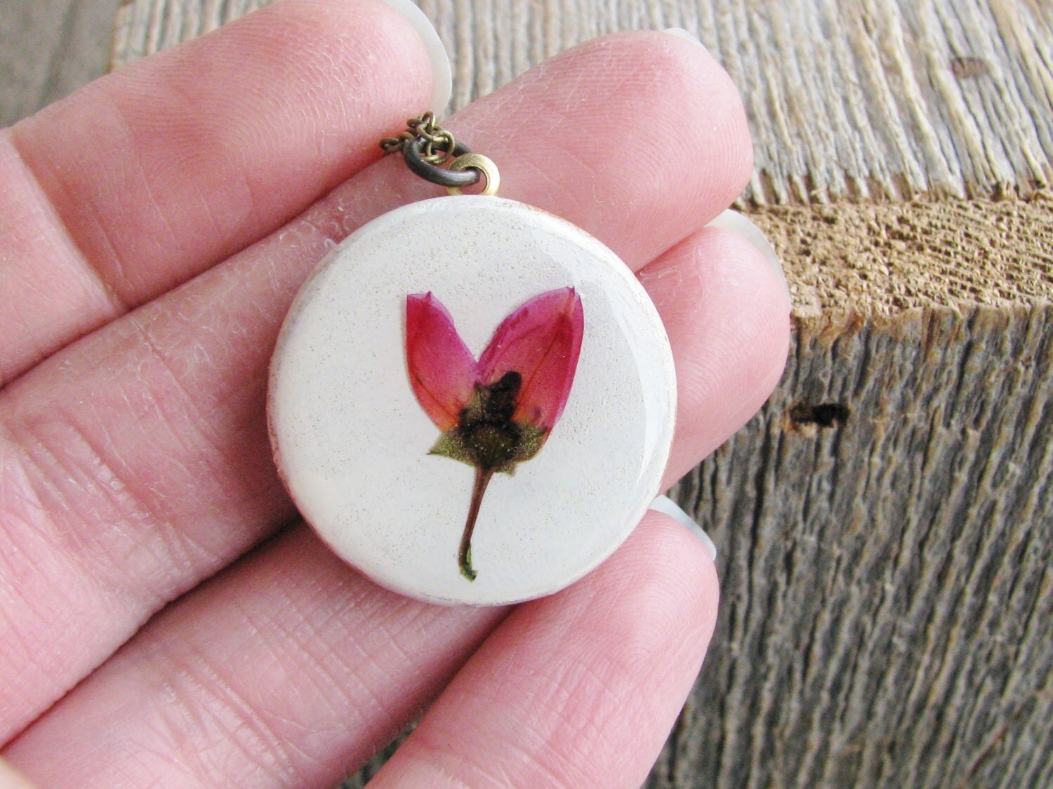 Pressed Flower Necklace Pressed Coral Pink Boronia Flower Wood