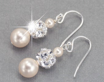 Wedding Earrings, Pearl Dangle Earrings, Wedding Jewelry for the Bride, Pearl and Rhinestone Bridal Earrings