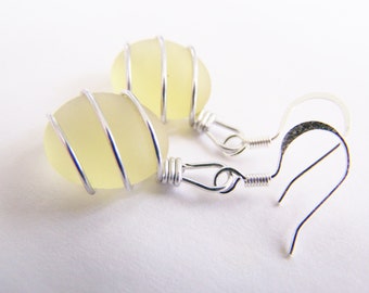 Sea Glass Bridesmaids sets - Citrus Yellow Earrings - Glass Pearl - Other Colors Available - Weddings - affordable - seaside