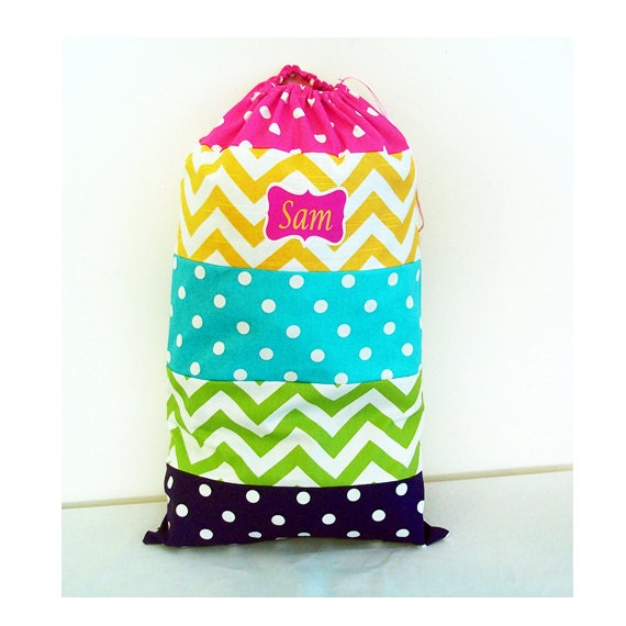 SUMMER CAMP BAG Bright Fun Colors 20 x 26 Drawstring Duffle