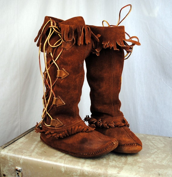 Awesome TAOS Vintage Fringe Suede Tall Moccasins Boots