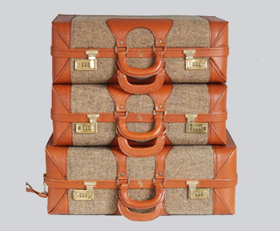 Unique Vintage Tweed Suitcase Luggage Set PRICE REDUCED