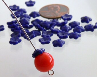 Cobalt Star FLower Cap Czech Glass Beads Blue 8mm 25 Pcs