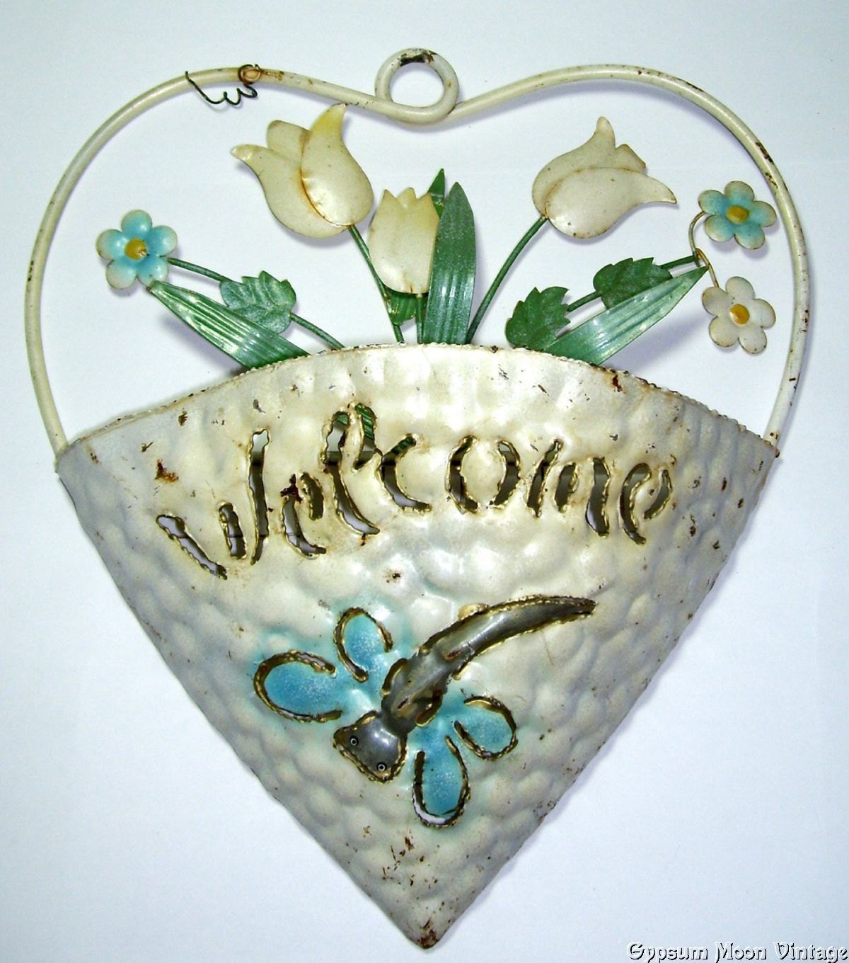 Vintage Metal Wall Pocket / Metal Wall Sculpture / 1960s Wall