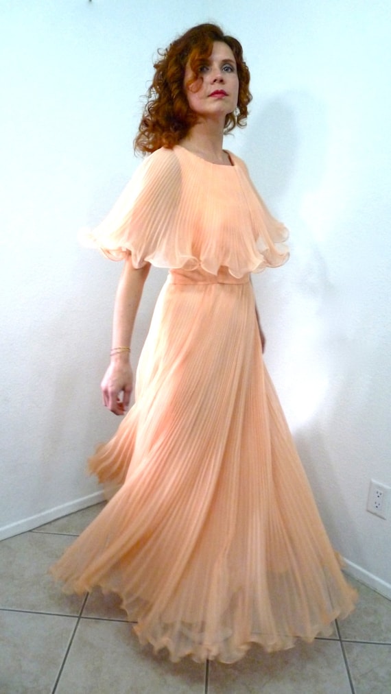 SALE Vintage  50s Dress  Pink Peach  Chiffon Miss Elliette