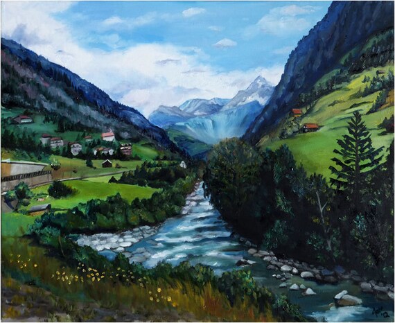 Swiss Alps Original Oil Painting 24x20in