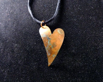 Copper Heart Necklace with Blue-Green Patina