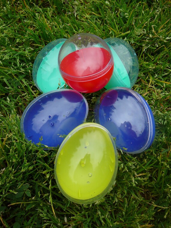 Six 6 Large PLASTIC Eggs Easter Reclaimed Refillable
