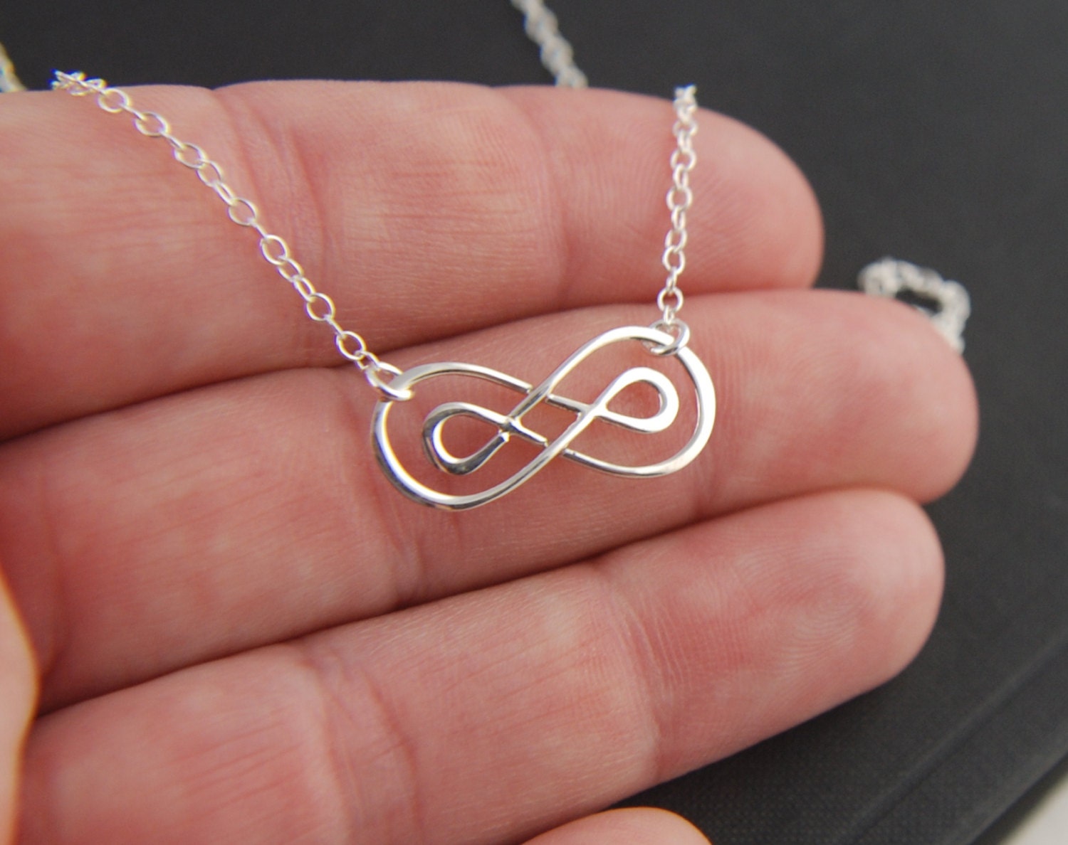 Double infinity necklace in sterling silver by jersey608jewelry