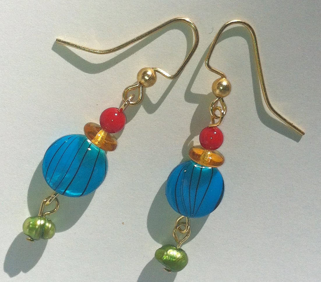 Bright color dangling bead earrings