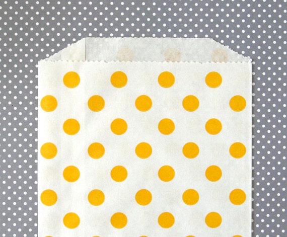 Yellow Polka Dot Party Favor Bags / Goody Bags / Treat Bags (20) - 5 x 7.5 inches Il_570xn