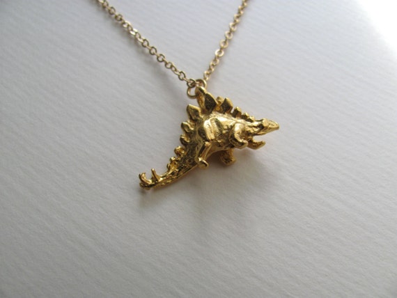 Gold dinosaur charm 18k gold plated stegosaurus necklace on