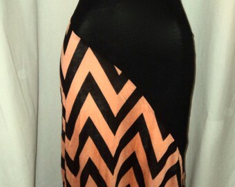 Women Long maxi dress two tone, chevron coral/black Messanger maxi