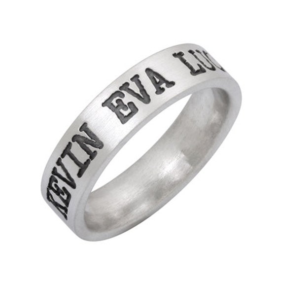 Stack name ring engraved personalized silver band ring