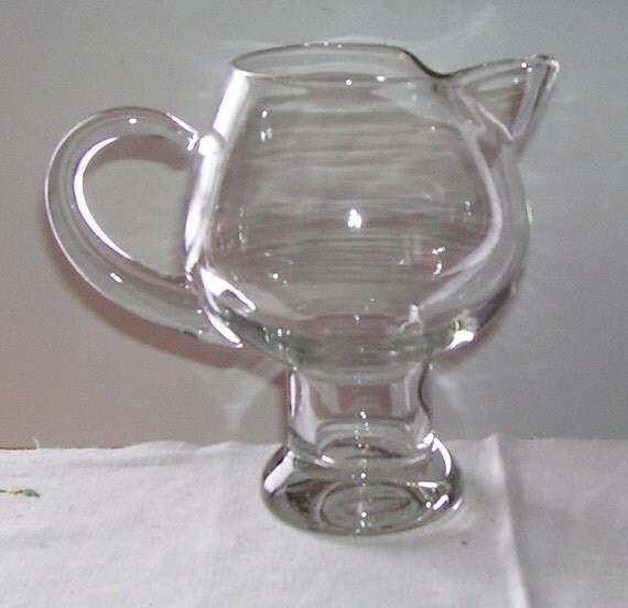 Unique Glass Serving Pitcher with Pedestal Bottom Modern Art