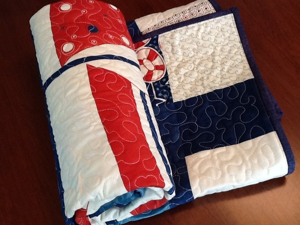 Nautical Boat Quilt Sailing Ship Baby Quilt in Blue and by ...