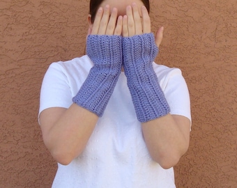 Lavender Blue Fingerless Gloves for Women - Light Purple Wrist Warmers, Arm Warmers, Fingerless Mittens from Hoooked MADE TO ORDER