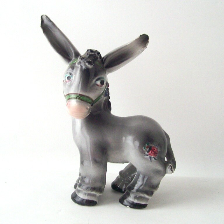 vintage donkey figurine mule italy italian pottery figure grey