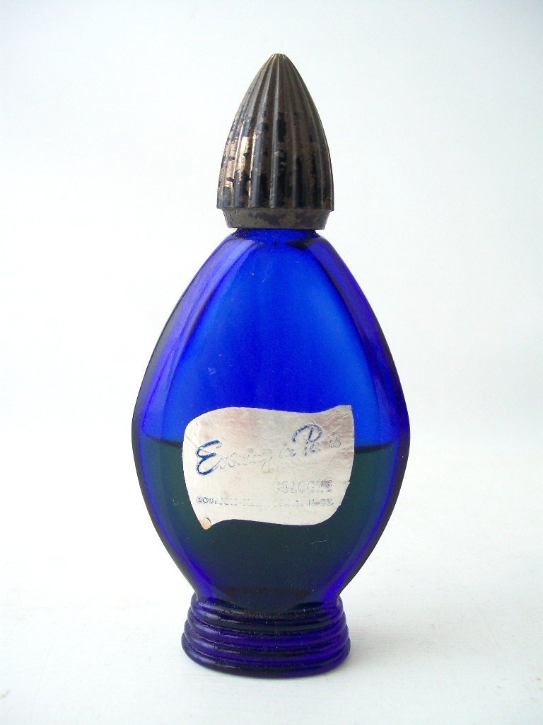 vintage midnight in paris perfume cobalt blue glass bottle