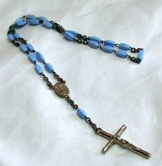 Catholic Rosary Beads Blue Rosary Short RosaryThree Hail Marys