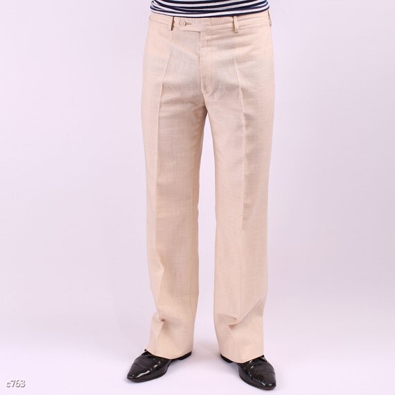 White Mens Trousers / 70s Dandy Pants / sz Medium
