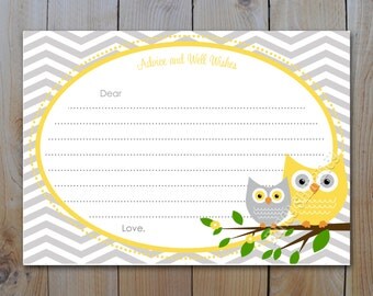 Owl Baby Shower Advice Card / INSTANT DOWNLOAD / Yellow and Grey Owls with Grey Chevron / PRINTABLE / 42842