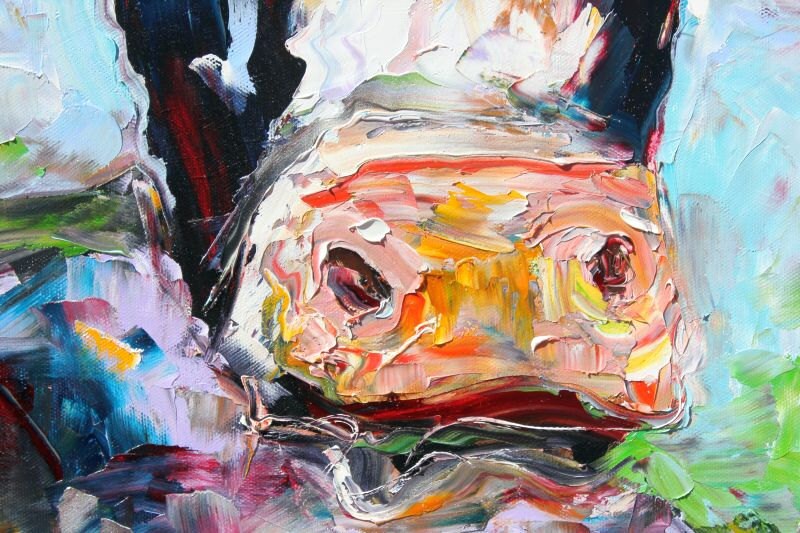 Original Cow palette knife painting Animal Bovine oil impasto