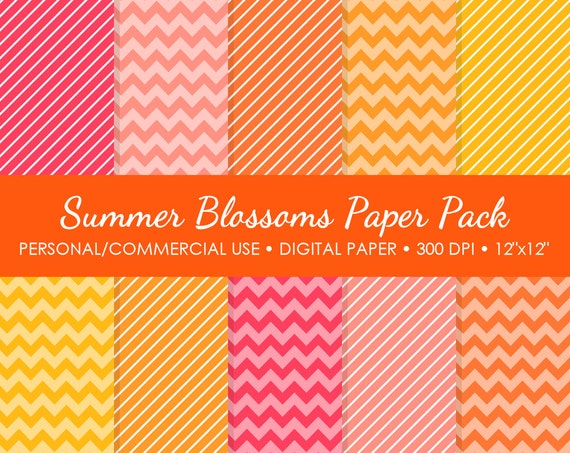Summer Blossoms Digital Printable Paper Pack - For Commercial or Personal Use Il_570xn