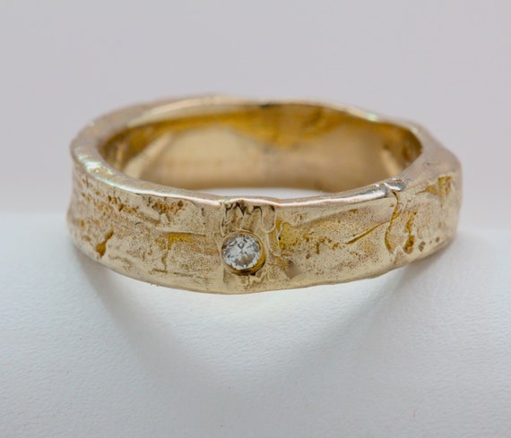 14k Gold Diamond set Tree Bark Ring sizes 3 to 12 made to