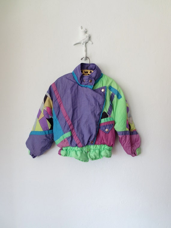 90s Neon Jacket Vintage Kids Ski Coat // Colorblock