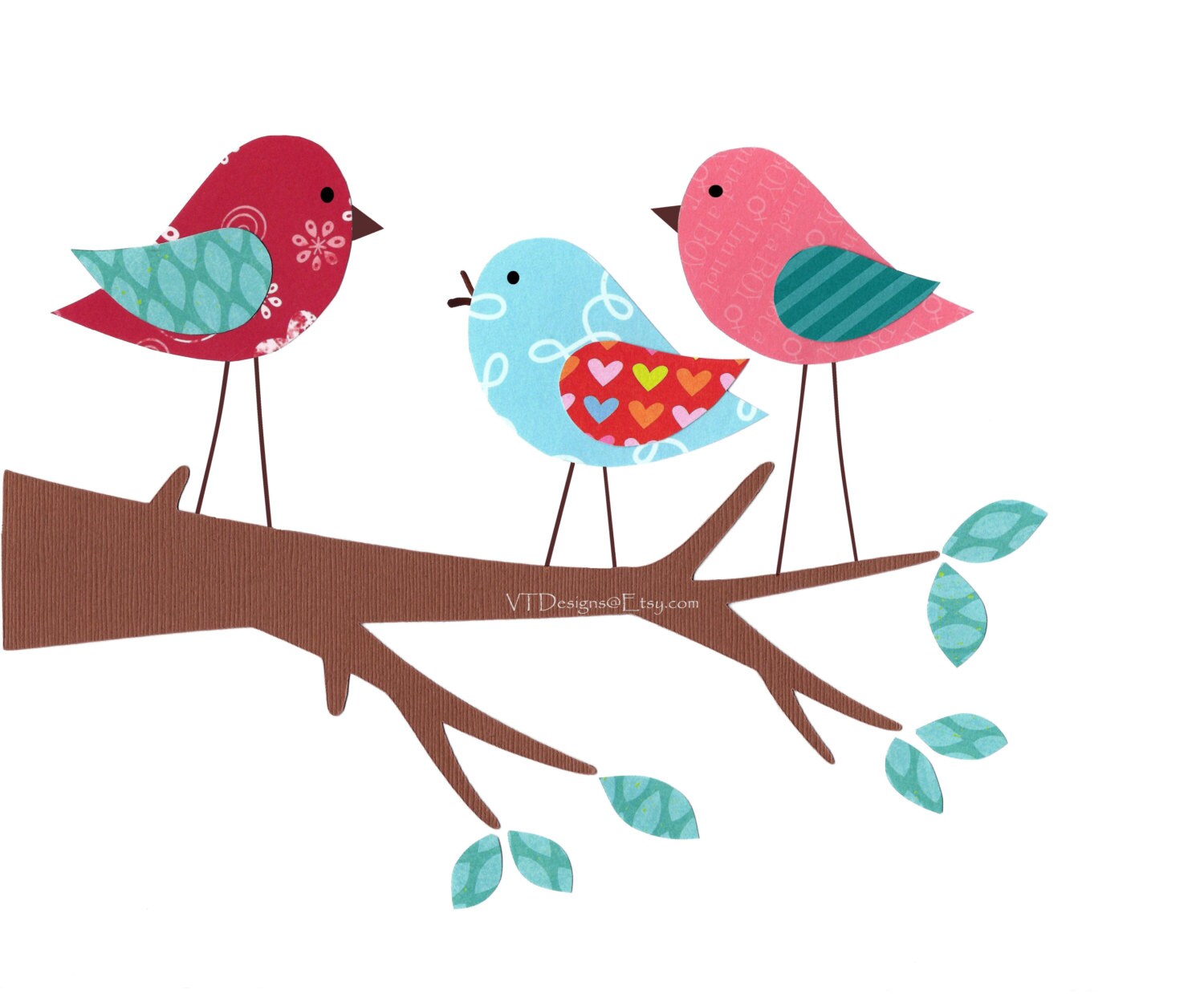 Nursery Art, Kids Wall Art, Children's Room Decor, Birds, Aqua, Red, Coral, Turquoise, Sing Along, 8x10 Art Print