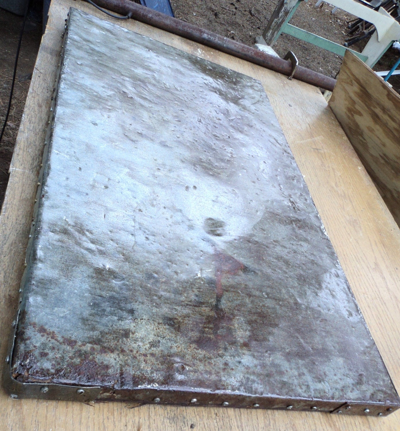 vintage rustic weathered 38 x 21 galvanized metal table top vintage rustic weathered 38 x 21 galvanized metal table top