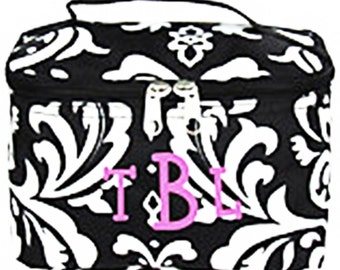 CLOSEOUT monogrammed bag, cosmetic bag, personalized travel bag, damask print case