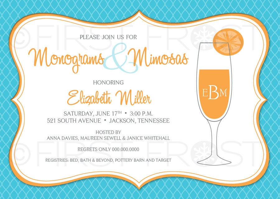 Monogram And Mimosas Printable Invitation Wedding Bridal