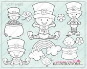 Lucky Babies Cute Digital Line Art Stamps, Black and White Line Art, Digital Stamps, St Patricks Day Il_170x135