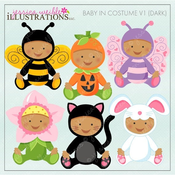 Baby In Costume V1 - Dark Skin - Cute Digital Clipart for Card Design, Scrapbooking, and Web Design Il_570xn