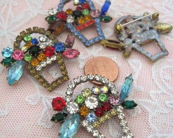 Czech Basket Brooch Rhinestones Vintage