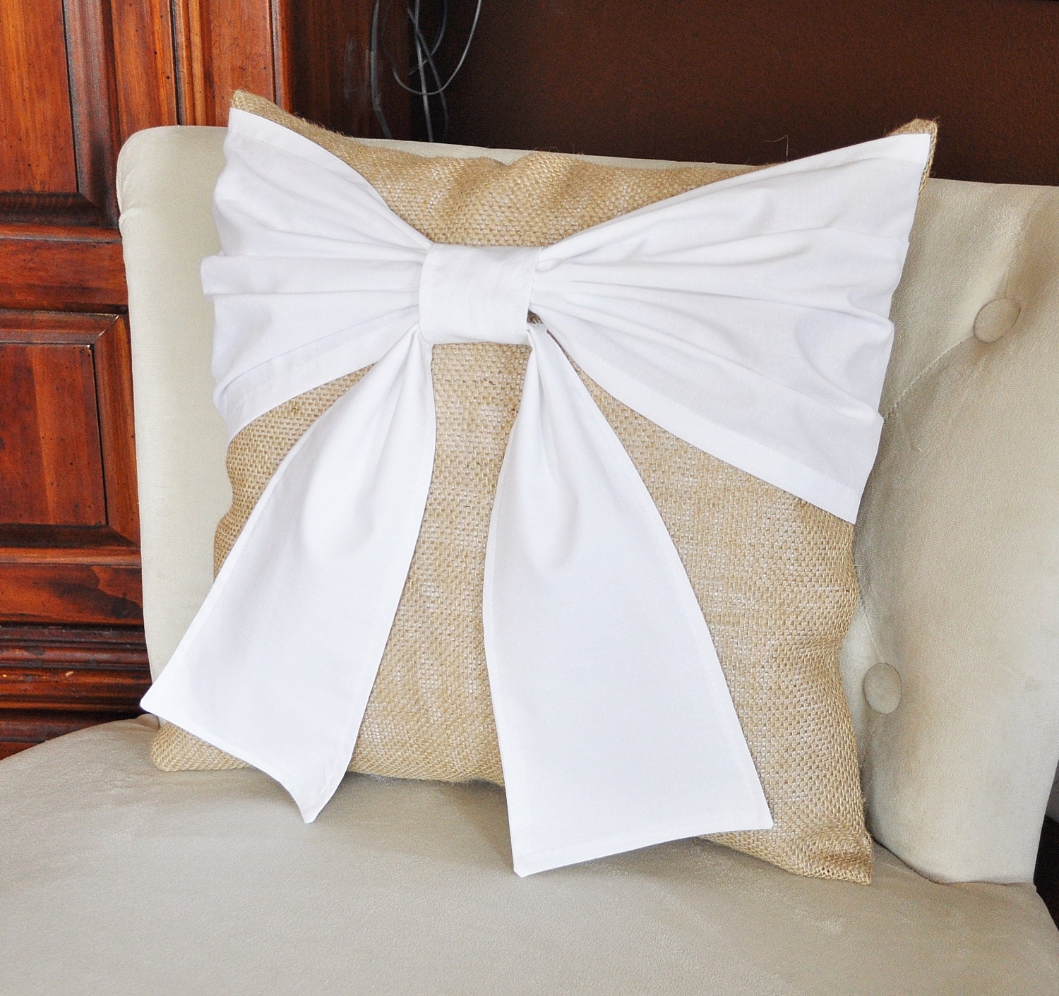 White Corner Dahlia Flower on Light Pink Pillow Accent by bedbuggs