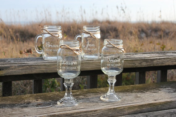 4 Mason jars 2 Redneck Wine Glasses 2 mason jar mugs