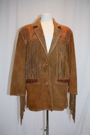 1980's Mens Leather Fringe Jacket Suede Cowhide Decorative