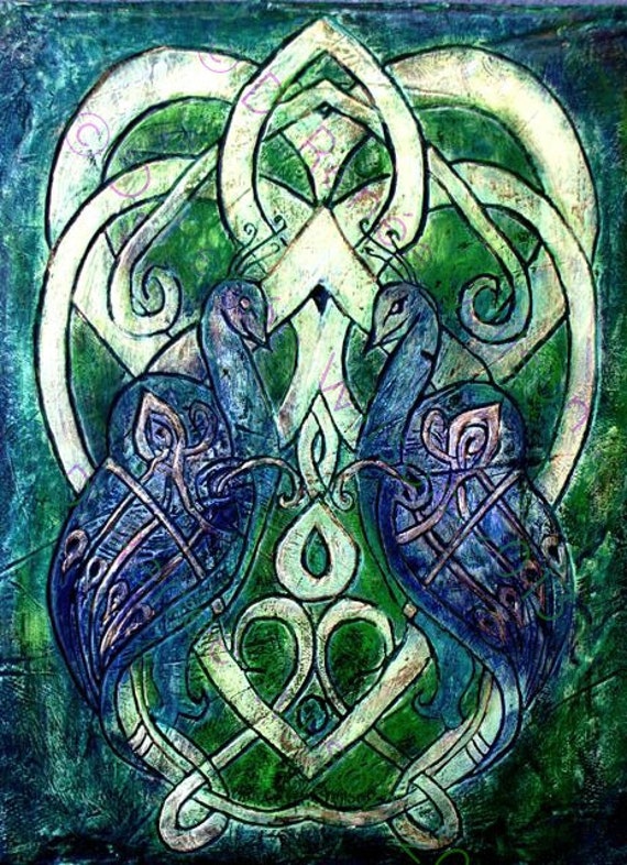 Book of Kells Inspired Celtic Peacocks Metallic by NouveauNiche