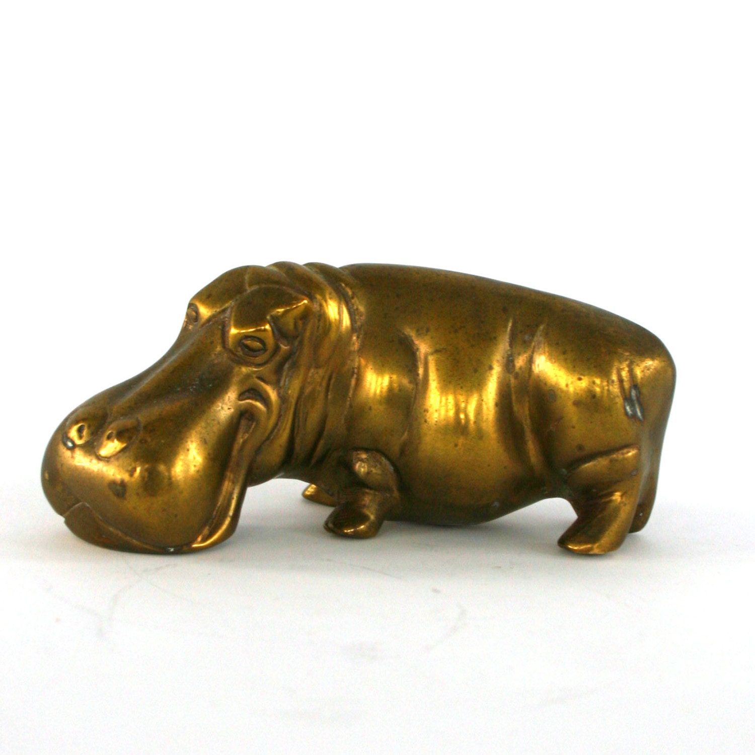 Vintage Brass Hippopotamus. Hippo Figurine. Gold. Golden.