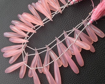 Brand New, 5 Matched Pairs, 35mm Long aprx., ROSE PINK Chalcedony Elongated Faceted Drops Briolettes,Amazing Item at Low Price