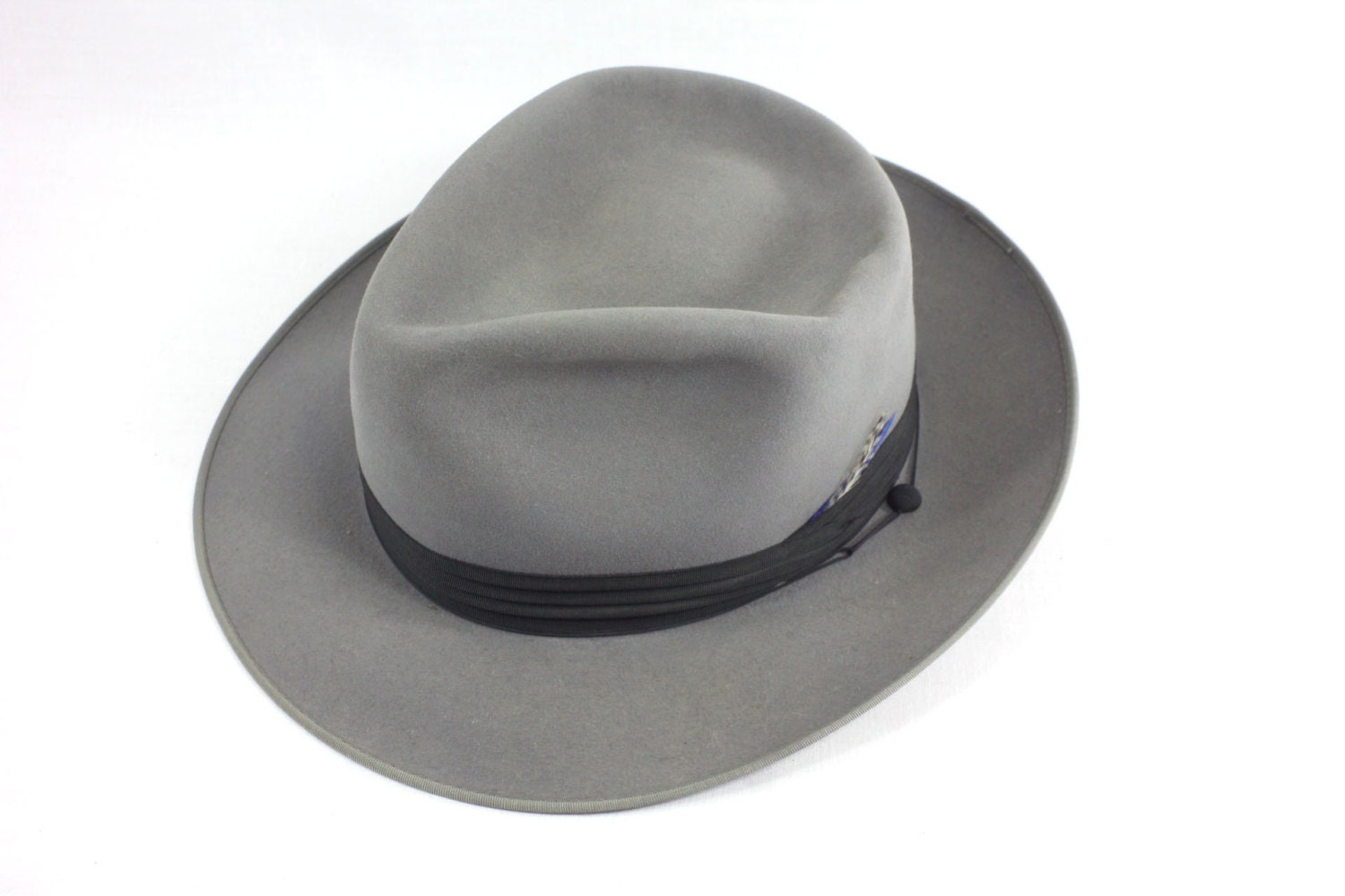 Mens 40s Style Grey Fedora Hat . Penneys Gangster . Wide Brim