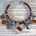 Book Love Charm Bracelet Miniature Books and Heart Charms on Greek Leather Bracelet