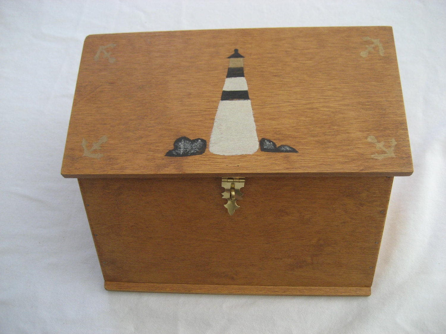 small wooden hand made sailor’s “ditty box” with hand painted