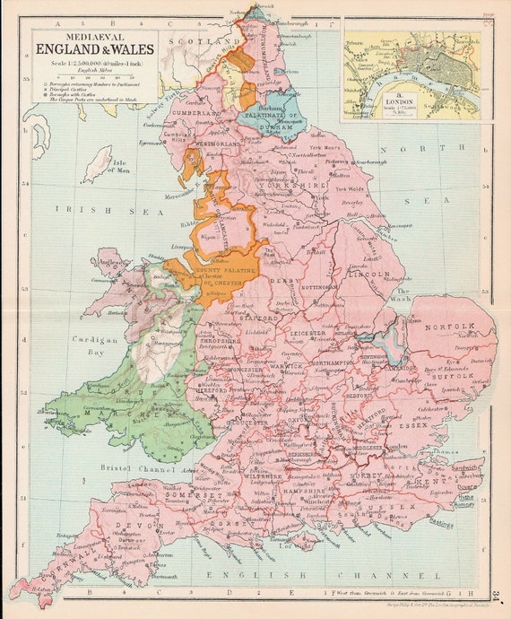 Vintage Early 1900s MAP England and Wales by viciousvintagechic