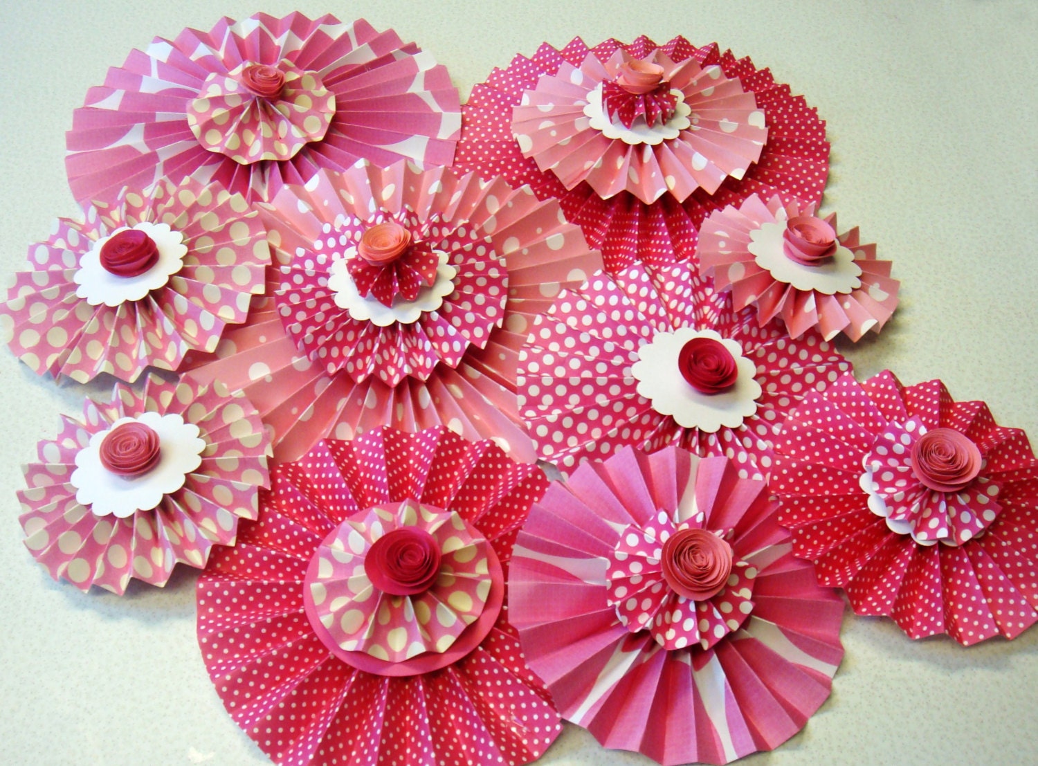 Pleated Paper Rosettes set of 10 of Pleated by RubysPaperFlowers