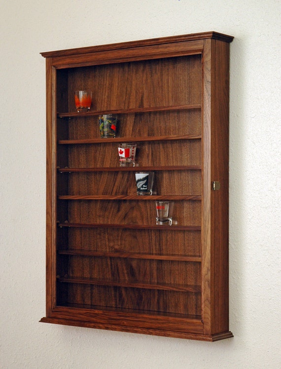 72 Walnut Shot Glass Display Case Cabinet